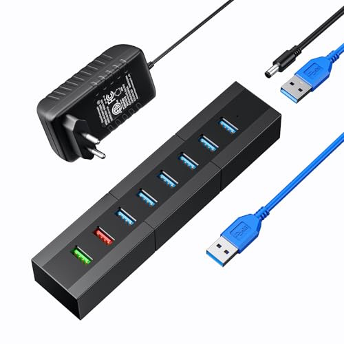 Vansuny Hub USB 3.0 con Fuente de alimentación de 8 Puertos USB Hub Activo 24 W (12 V/2 A) Multiconector de Transferencia ultrarrápida 5 GB/s Compatible con Ordenadores MacBook Pro/Air