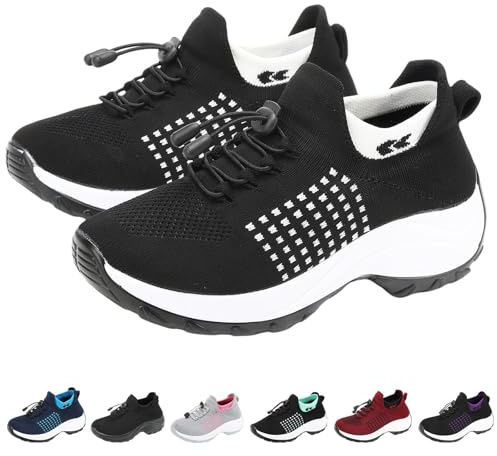 Comfort Wear Orthowear-skor för kvinnor - Andningsbara mesh ortopediska sneakers med luftkudde för lindring av plantar fasciit, Bsvart, 40 EU