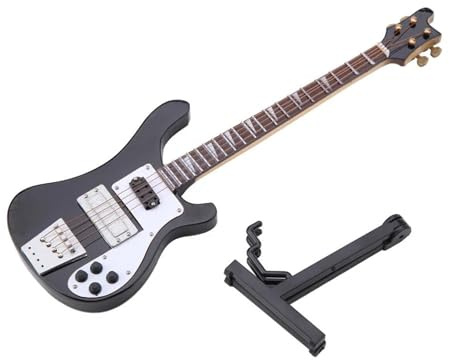 Modelli Di Tromba In Miniatura Placcati In Oro Modello Di Strumento Replica Chitarra Basso In Miniatura Nera Con Supporto E Custodia Ornamenti Per Modelli Strumenti