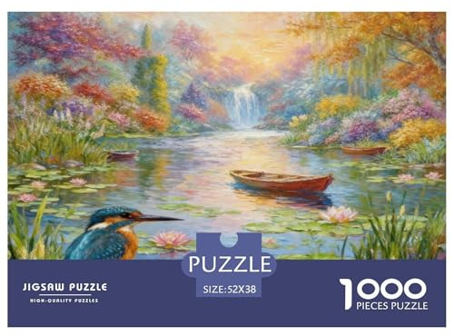 Puzzle Martin-pêcheur 1000 Pièces pour Adultes Et Enfants, Jeu De Société Convivial, Casse-tête Buisson Fleuri Cascade, Décoration Intérieure, Cadeau Anniversaire 52x38cm/1000pcs