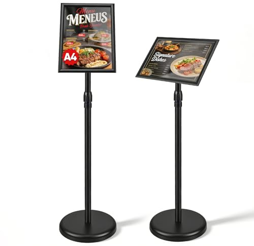 Supporto Poster,Base Stabile,Espositore Da Pavimento Supporto,Altezza Regolabile Rotazione A 360°,Resistente All'Acqua E Alla Polvere,Espositore Da Terra Per Menu,Ristorante,Negozio,Reception (A4)