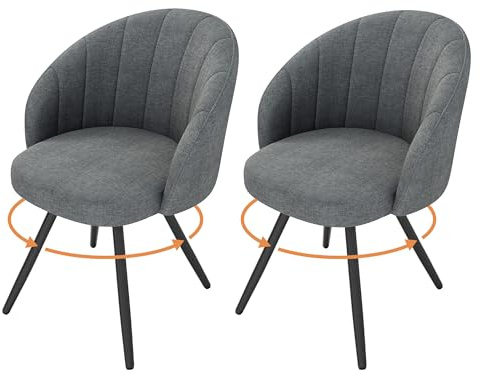 YOUDENOVA Esszimmerstuhl Drehbar 2er Set, Gepolsterter Stuhl mit Rückenlehne, moderner Drehstuhl für Esszimmer, Küche und Wohnzimmer Graues Leinen
