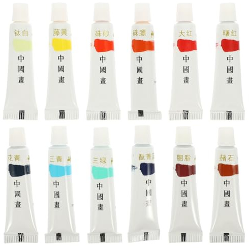 Veemoon Chinese Painting Pigment Set 12 Colors 5ml Each, Portable Traditional Ink Watercolor Paints for Artistic Chinese Landscape Drawing and Creative Painting Supplies