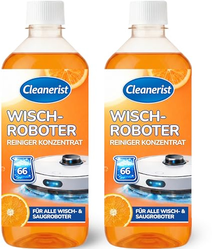 Cleanerist | 2x 1L Wischroboter Reiniger Konzentrat mit Orangenduft [133 Füllungen] – 15ml auf 300ml Wasser – Universal Bodenreiniger für alle Modelle – Inkl. Dosierhilfe – Streifenfreie Sauberkeit