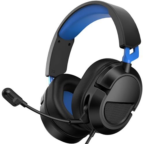 syndesmos Gaming Headset for PS5, PS4, Xbox S/X Series, Nintendo Switch, PC | Gaming Headphones with Microphone, Surround Stereo Sound, Noise Cancelling, Wired Headset with 3.5mm Jack, 40mm Drivers Blue