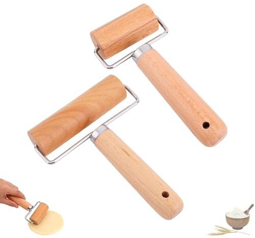 2pcs Small Baking Wooden Rolling Pins, Non-Stick T-Shaped Roller Pin | Practical Baking Tool for Tortilla Cookie Dumpling Wrappers Pizzas & Pies Making (Long & Short Version)