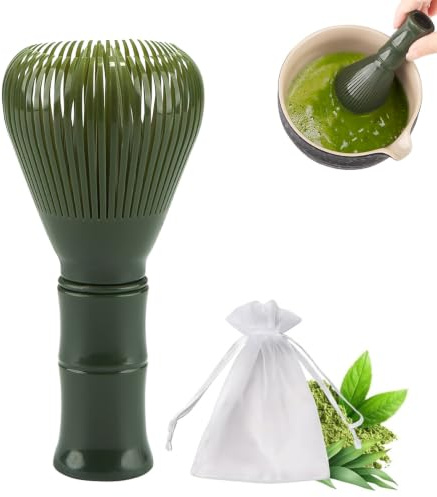 Traditional Handcrafted Japanese-Style Plastic Matcha Whisk, Reusable PP Resin Matcha Whisk, Comes with a 13x18 Mesh Bag, Durable and Resistant to Warping, Tea Set Accessory(Green)