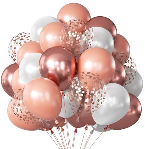 Globos Rose Gold Blancos, 68 Piezas 12 Pulgadas Heilo Rosas Globos de Cumpleaños, Globos Blancos Oro Rosa para Decoracion Cumpleaños Comunion Niña Baby Shower Despedida de Soltera