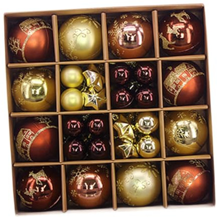 44 Adornos Navideños con Forma de Bola para Colgar de Navidad, Colgantes, Decoración Navideña para Ventana, Cafetería, Corona, Marrón Oro, Individual