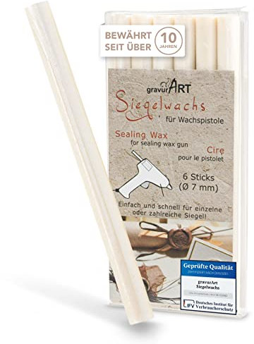 gravurART Siegelwachs flexibel für Wachspistole - Stilvoll Briefe versiegeln mit dem 6er Pack Wachs für Siegelstempel in Weiß-perlmutt - 7 mm
