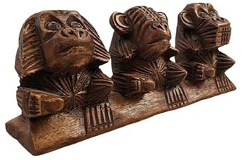 Decoración con 3 monos secreto de felicidad, estatua de madera maciza, 7 cm
