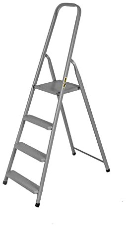 DRABEST - Stehleiter - mit 4 Stufen - bis 125 kg belastbar - 1,49 m lang - Arbeitshöhe 2,75 m - Trittleiter, Bockleiter aus Stahl pulverbeschichtet - für Haushalt, Malerarbeiten - Grau