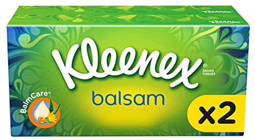 Kleenex Balsam Facial Tissues - Pack of 2 Tissue Boxes - BalmCare with Aloe Vera, Vitamin E and Calendula