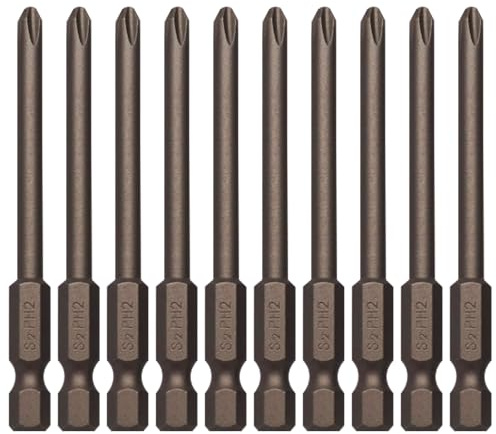 Sipery 10 Pack Phillips Bits PH2 Magnetic Screwdriver Bits Phillips Head S2 Steel 1/4 Hex Shank Cross Drill Bits 3 Inch Long 4.5mm Dia.