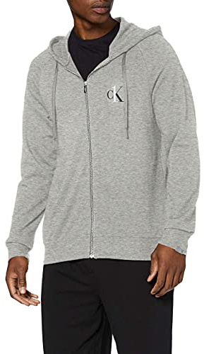 Calvin Klein Herren Full Zip Hoodie mit Kapuze, Reißverschluss, Grau (Grey Heather), L