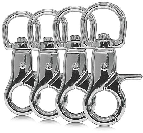 Ganzoo Scherenkarabiner-Haken 60 mm aus legiertem Stahl, Schnappkarabiner Triggerhead mit Wirbel und Drehgelenk, 15 mm Öse, für Hunde-Leine, Hundehalsband, Paracord 550, Drehkopf, Silber, Set 4 Stück