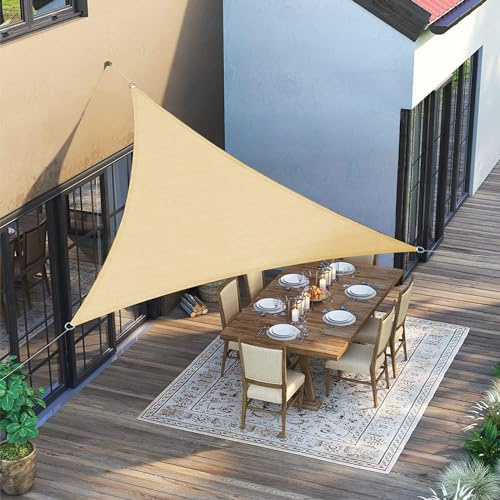 SUNNY GUARD Toldo Vela de Sombra Triangular 3x3x3m HDPE Transpirable protección UV para Patio,Jardín, Exteriores, Terraza, Color Arena