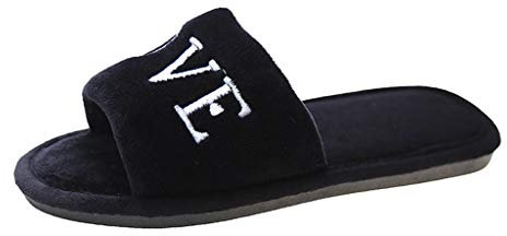 Yowablo Damen Classic Flache Hausschuhe Baumwolle Home rutschfeste Plüsch Hausschuhe mit weichem Boden (39,Schwarz)