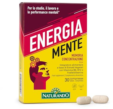 Naturando – ENERGIA MENTE Integratore dietetico a base di estratti vegetali contenenti vitamina B6, B12 e fosfatidilserina 30 compresse