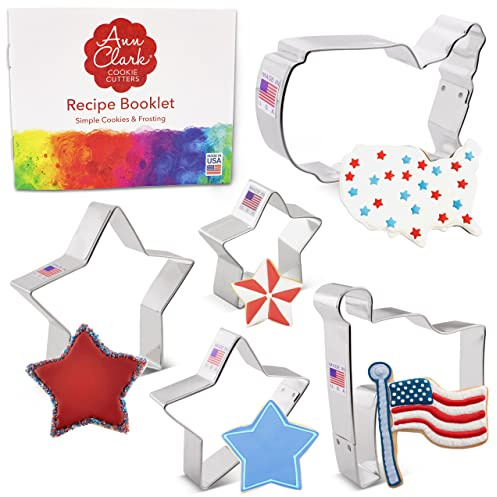 Ann Clark Cookie Cutters 4th of July Memorial Day Patriotic Cookie Cutters 5-Pc. Made in USA, Stars, Flag, America Map