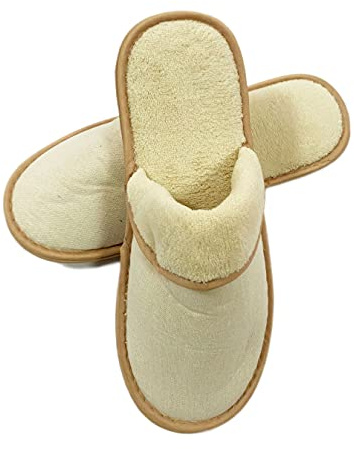 A&T 4 Pairs Luxury Beige Hotel B&B Home Guest Slippers Close Toe Unisex Coral Fleece