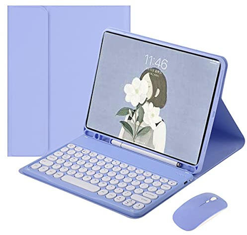 YEEHi Keyboard Case Mouse for iPad 9th 8th 7th Generation 10.2 inch, Air 3rd Gen, iPad Pro 10.5 inch Case with Cute Round Key Bluetooth Detachable Color Keyboard Cover (Purple)