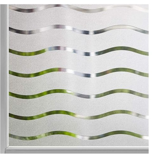 LEMON CLOUD Blickdicht Fensterfolie Statisch Haftend Sichtschutzfolie Selbstklebend Klebefolie Milchglasfolie Gestreifte Fenster Folie Dekofolie für Bad Küche Anti-UV Wellenmuster 60 x 400 cm