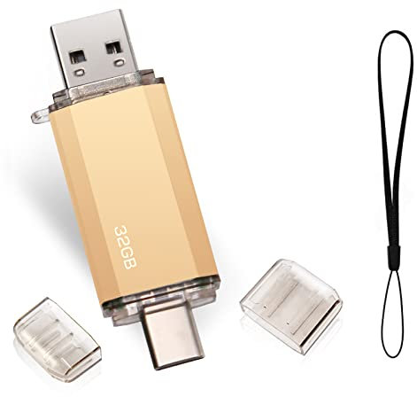 Clé USB 32 Go 2 en 1 USB C Flash Drive 32 Go OTG Type C USB 2.0 Type C Memory Stick 32 GB pour OTG Android Appareils TéLévision (Or)