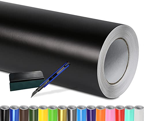 Folindo® Autofolie Schwarz Matt (23€/m²) | 50 x 152 cm | + Rakel & Cutter | Selbstklebende Luftkanal Folie zur Auto Folierung | Blasenfrei