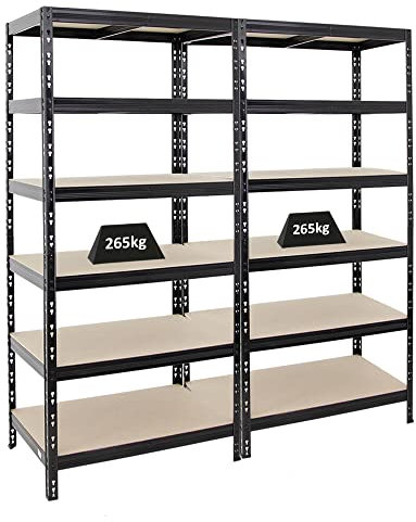 PROREGAL Mega Deal | 2X Schwerlastregal Giant Tiger | HxBxT 200x90x60 cm | Fachlast 265kg | 6-Ebenen | Schwarz |Garagenregal, Lagerregal, Steckregal, Kellerregal, Werkstattregal