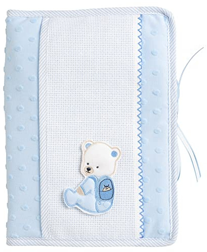 Filet - Bolsa para pañales y toallitas húmedas en suave tejido con tira de tela Aida para bordar, idea de regalo para futuros padres, fabricado en Italia, color azul