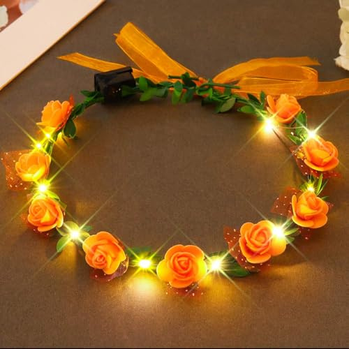 Edary LED Blumenkranz Blume Krone Stirnband Braut Haarschmuck Verstellbarer Haarbänder Floral Girlande Festival Party Hochzeit Kopfschmuck für Damen