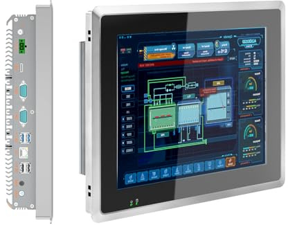 SunKol Panneau PC industriel sans ventilateur 10,4 pouces, panneau PC industriel intégré tout-en-un avec écran tactile capacitif, 2xUSB2.0,2xUSB3.0,HDMI,2xRS232,LAN (i5-8365U, 16 Go de RAM 512 Go SSD)