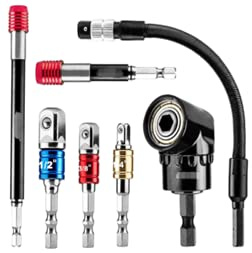 Red Tools Bit Adapter Set 7-tlg. mit Winkelaufsatz & Biegsamer Welle | 105° Winkelaufsatz · 200 mm biegsame Welle · 7-teilig · CRV-Stahl