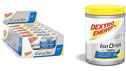 Dextro Energy Energy Bar -Vanille - 24x50g - Kohlenhydrat Boost Riegel mit Magnesium und Nährstoffen & Iso Drink Pulver | Citrus Fresh | 440g Isotonisches Getränkepulver Zitrone