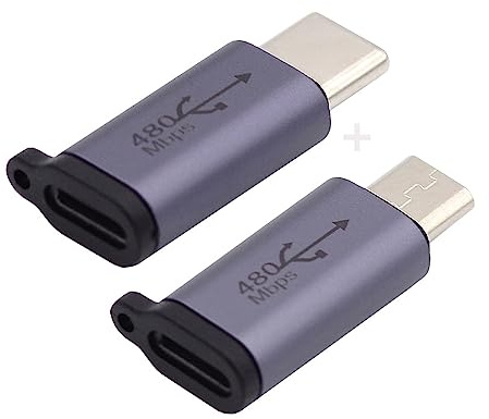 cablecc 2 Stück/Los 480 Mbps USB 2.0 8P auf Micro USB Typ-C USB-C Buchse auf Stecker, Daten-Netzadapter, wendbares Design mit Kettenlöchern