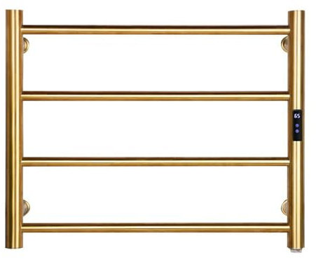 Scaldasalviette Elettrico Basso Consumo 4 Bars, Portasciugamani Riscaldato Elettrico a Parete, Termoarredo Bagno Elettrico Con display LCD Timer Temperatura Costante,A gold,Plug In