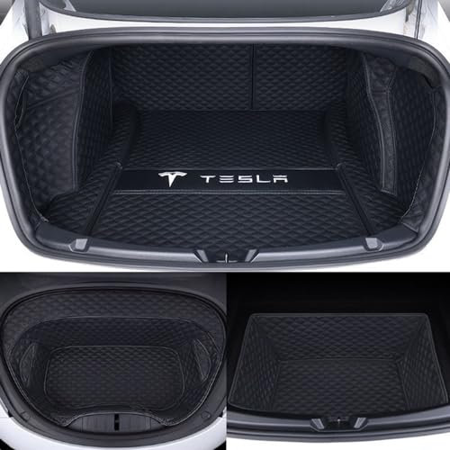 Auto Kofferraumwanne Kofferraummatte Kofferraumwanne für Tesla Model 3 Highland 2024 Trunk Mat Leder VollstäNdige Einkreisung Heck Kofferraum ZubehöR,3PCS-Blackstyle