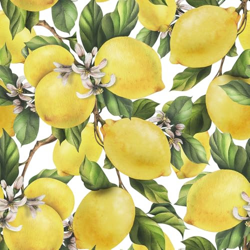 ReWallpaper Limonata Carta da Parati Foglie Verdi Pellicola Adesiva per Mobili Cucina Fantasia Carta Parati Autoadesiva Salotto con Limoni Gialla Rotolo 44.5cm×3m Carta Adesiva Decorativa