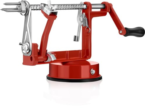 LIVSGNISTA Apple Peeler Corer,Apple Slicer With Stainless Steel Blades,Fruit Cutter Machine, Convenient and Funny, Creative Kitchen Tool Gift for Baking Lover（Red）