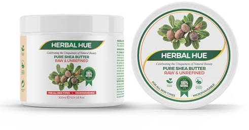 Herbal Hue 100% Natural Shea Butter 300ml, Pure Raw Unrefined A Grade African Ivory All-Natural, Smooth Shea Nut Body Butter Lip Balm Moisturiser Cream Lotion for All Skin Face Hair Type