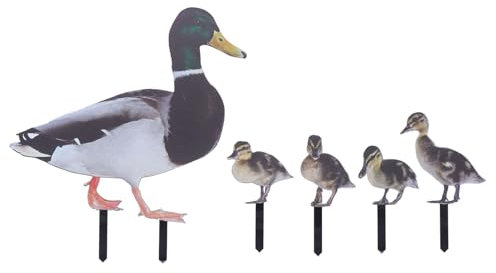 HEEPDD Gartendeko Enten Familie Set, 5-teilig, Acryl Gartenpfähle mit 3D Design, Wetterfest, Dekorative Teichfiguren für Außenbereich
