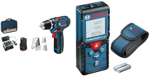 Bosch Professional Sistema 12V Trapano Avvitatore GSR 12V-15 & Bosch Professional Distanziometro laser GLM 40