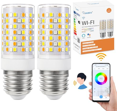I-SHUNFA Smart Glühbirne E27 RGB Led, Farbwechsel mit Musiksynchronisation Lampen, 10W,12 Szenen, 16 Millionen DIY-Farben, WiFi LED Smart birne Funktionieren mit Alexa Heim-App（2 Stück）