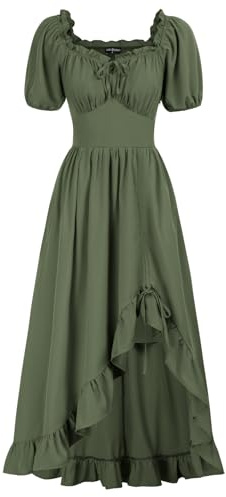 Scarlet Darkness Abito Rinascimentale da Donna Cottagecore Corsetto Abito con Volant Maxi Abito con Tasche, Verde Oliva, S