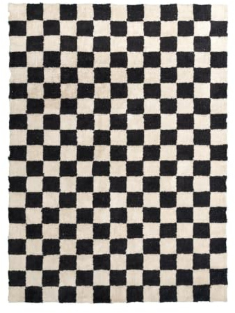 FRAAI | Home & Living Retro Teppich - Gambit Schwarz Weiß - 80x150 cm | Symmetrische, Blöcke - Modern, Retro - Wohnzimmer, Kinderzimmer, Schlafzimmer - Fellteppich