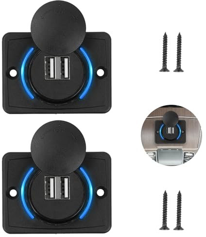 GVSS 2 pezzi presa USB per auto 12 V-24 V impermeabile con interruttore, doppia porta presa USB 12 V da incasso 3,1 A con luce blu e 4 viti, per auto, barca, camion, campeggio