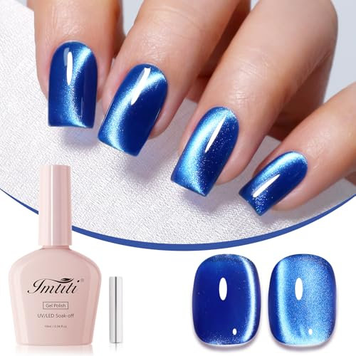 Imtiti Blue Cat Eye Gel-Nagellack, Moonlight Sea Blue Holographic Crystal Diamond Glitter Magnetic UV Soak Off Gel-Nagellack mit Magnetic Stick (0.34 Fl Oz-948)
