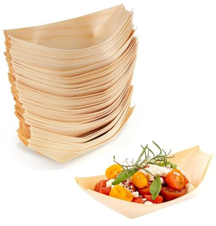 Weenwill Wood Boat Plates,50 Pcs Bamboo Plates Wood Boat Plates Bamboo Plates Reusable Tableware Snack Bowl Serving Bowl for Fingerfood Currywurst Pommes Sushi 5 Inch