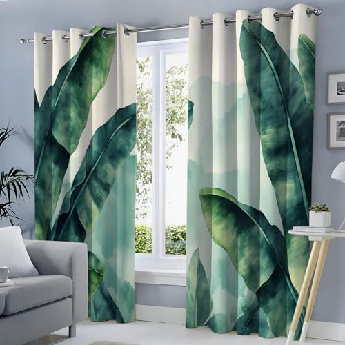 GSAEIMCT Lot de 2 Rideaux occultants avec Motif imprimé 3D de Feuille De Bananier, Rideaux Chambre Salon, 140L X 175H cm, Rideau Anti Froid Polyester Anti Bruit Grande Largeur Rideau, Feuille Géante